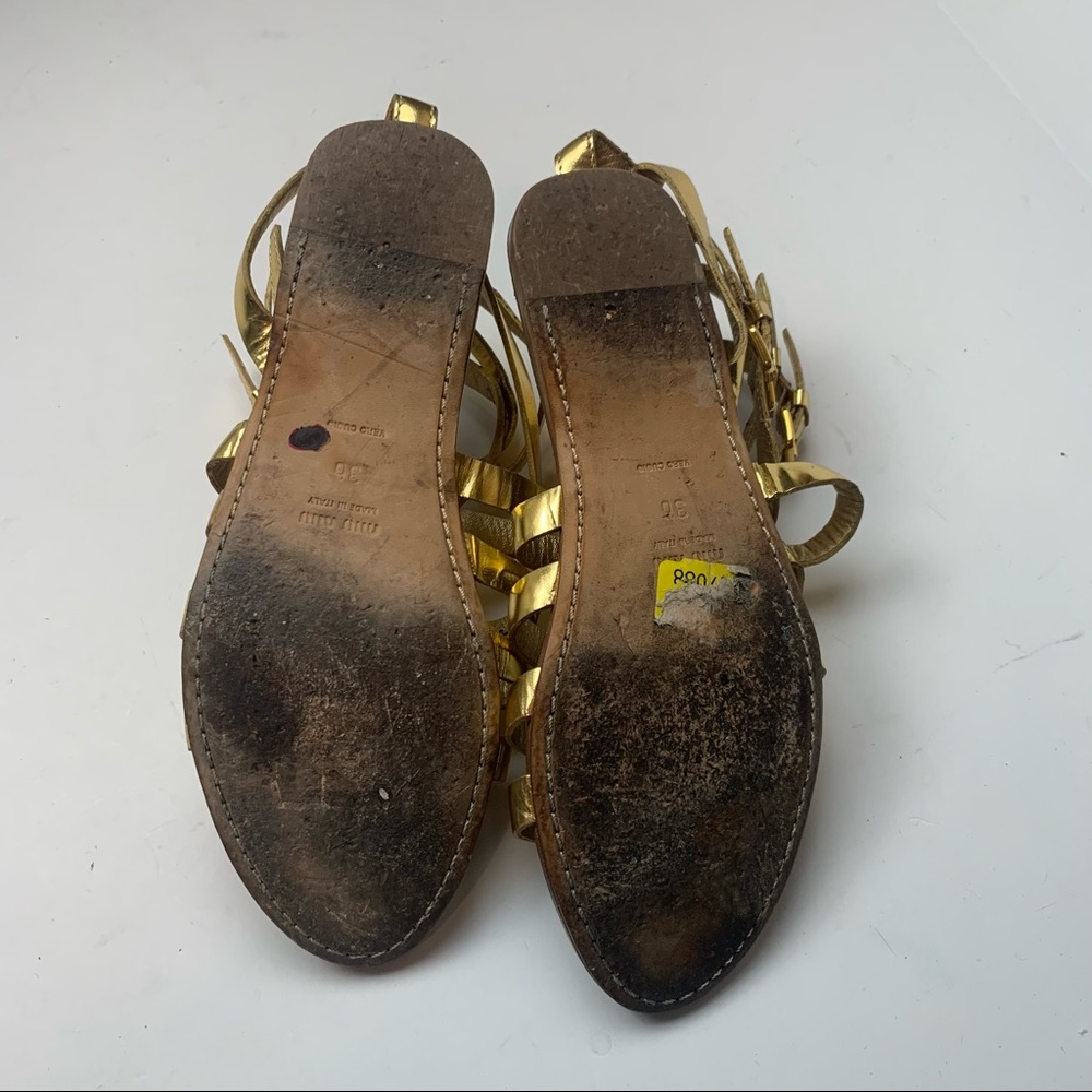 Miu Miu Gold Metallic Gladiator Sandals Size 6 - Picture 13 of 16